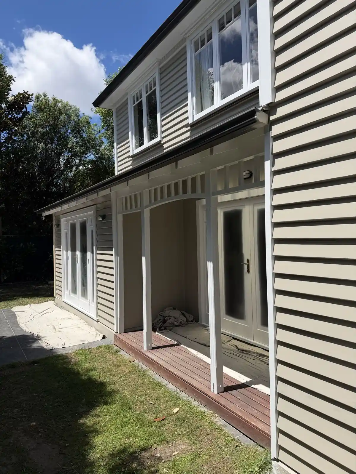 Repainted weatherboard villa on Idris Road